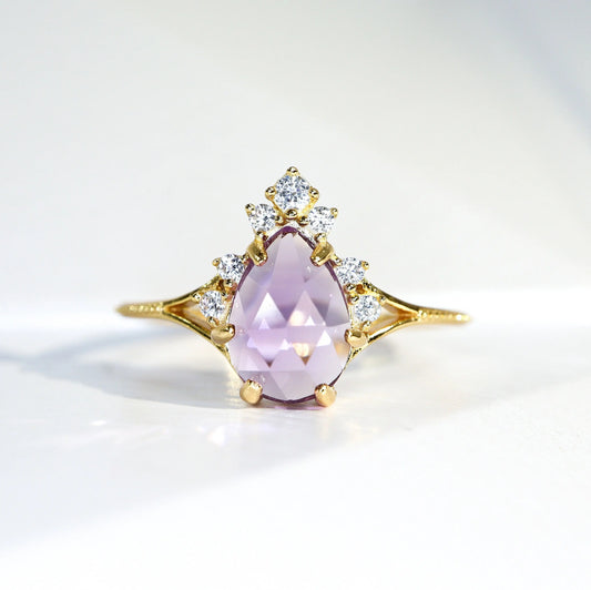 Elegant Princess Amethyst & Arch Band Ring Set Amethyst & White Topaz & Cubic Zirconia