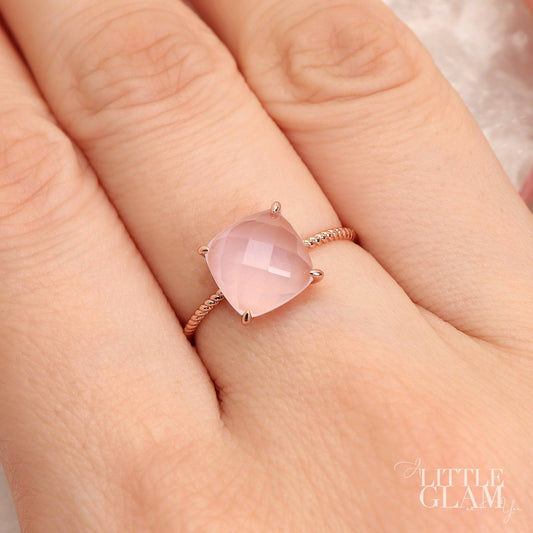 Delicate Cushion Rose Quartz Ring Rose Quartz