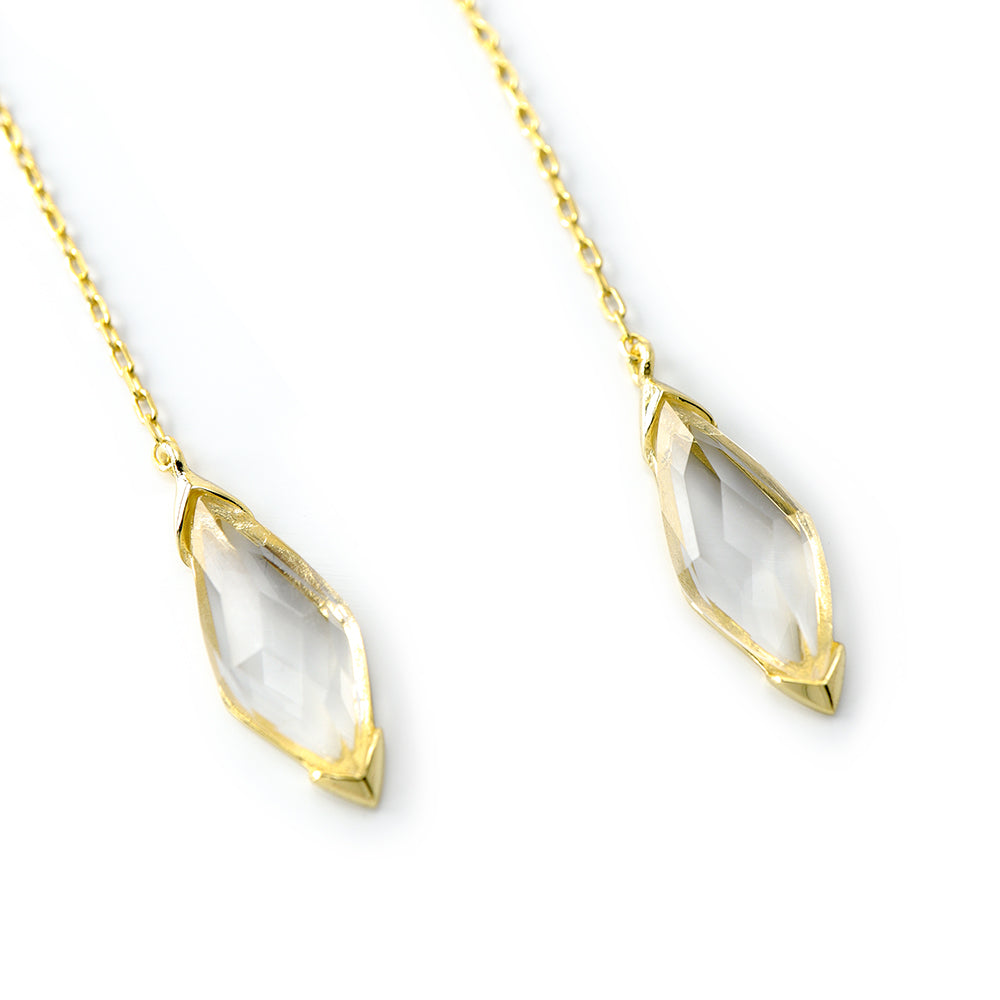 Lozenge Teardrop White Quartz Dangle Earrings White Quartz
