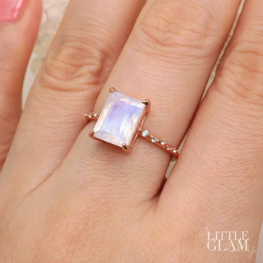 Starlight Baguette Moonstone Ring Moonstone & White Topaz