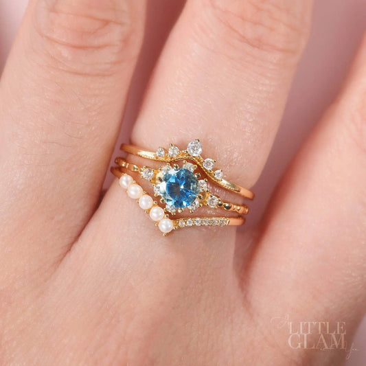 Ocean Eye Blue Topaz Ring Swiss Blue Topaz & Cubic Zirconia