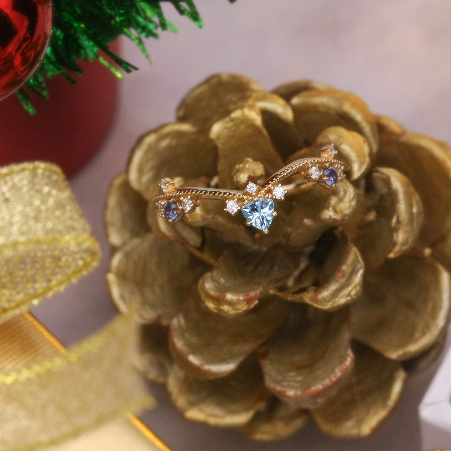 Exotic Princess Blue Topaz Ring Swiss Blue Topaz & Cubic Zirconia