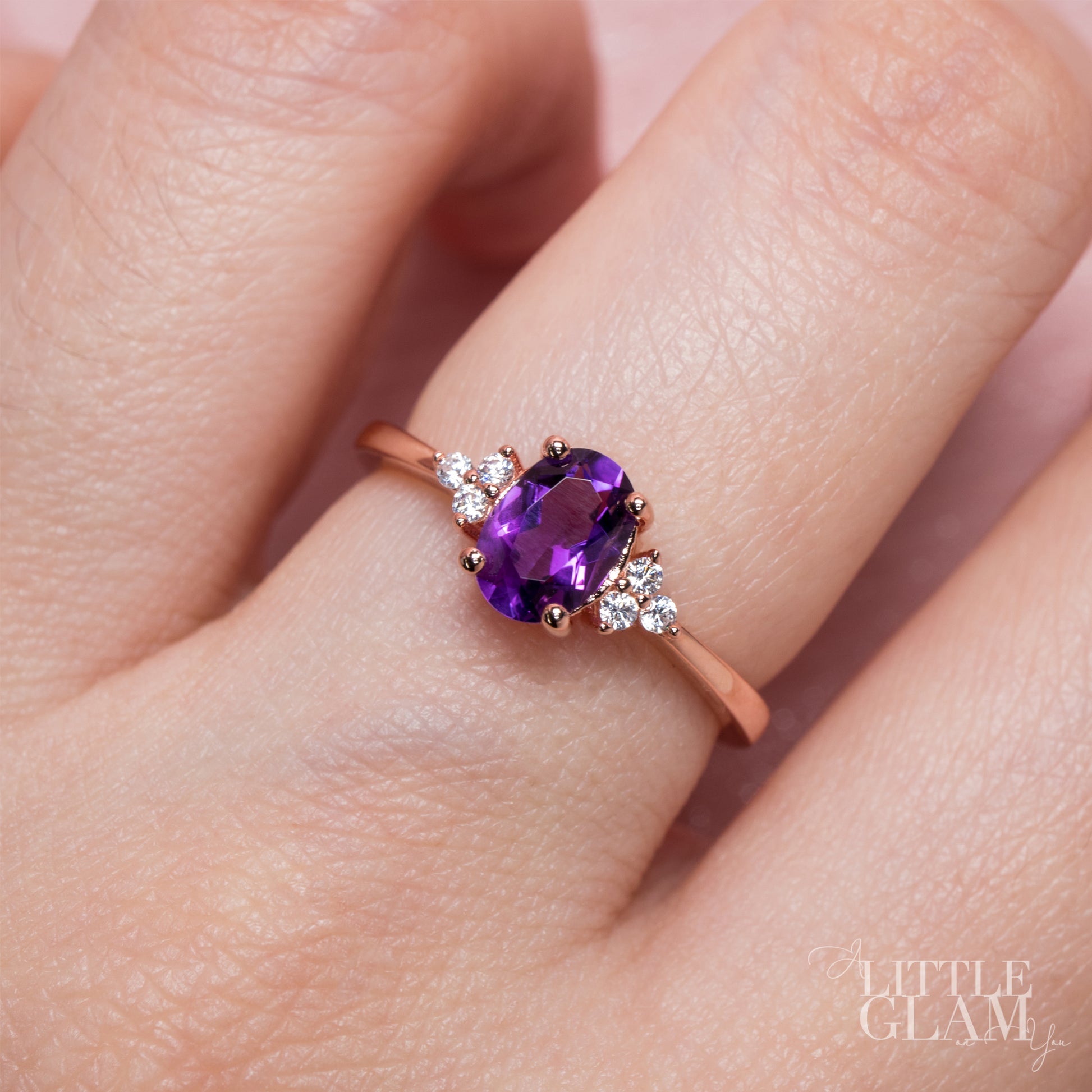 Natural Oval Amethyst & Glowing Glam Ring Set Amethyst & White Topaz