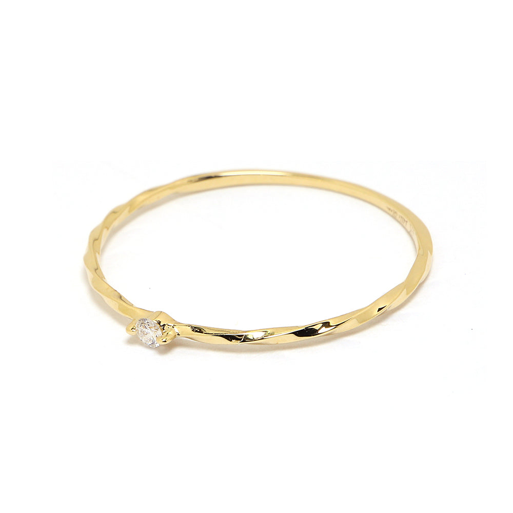 14k Solid Gold Dainty Solitaire Diamond Twist Ring Diamond