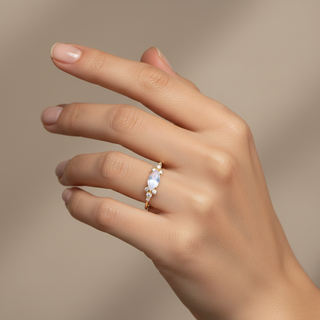 Angel Eye Moonstone Ring Moonstone & White Topaz