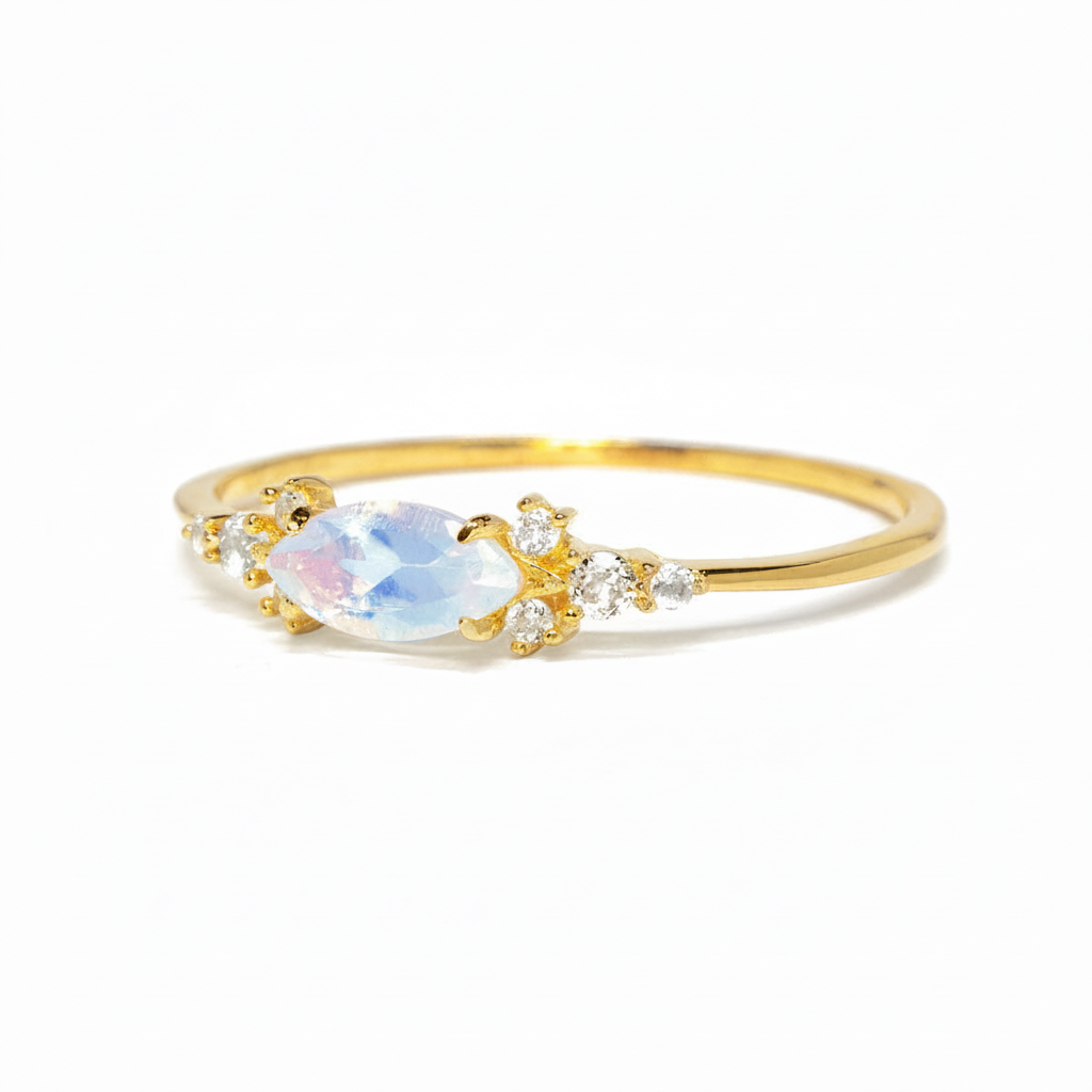Angel Eye Moonstone Ring Moonstone & White Topaz