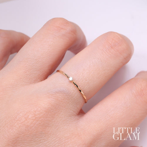 14k Solid Yellow Gold Dainty Solitaire Diamond Twist Ring Diamond