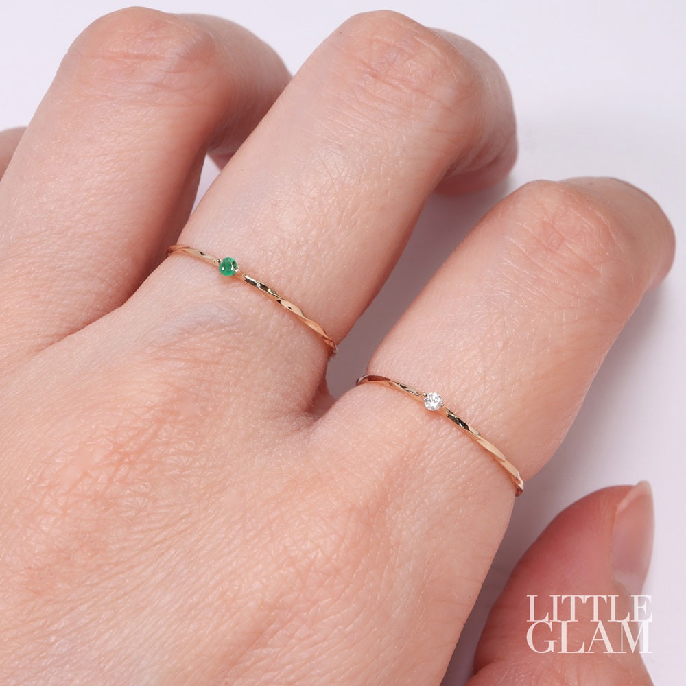 14k Solid Yellow Gold Dainty Solitaire Diamond Twist Ring Diamond