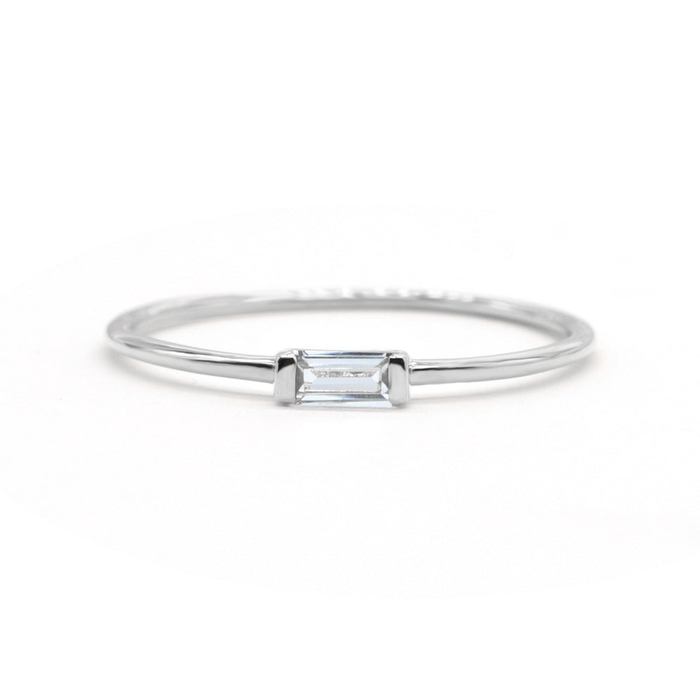 Delicate Baguette Blue Topaz 925 Sterling Silver Ring 