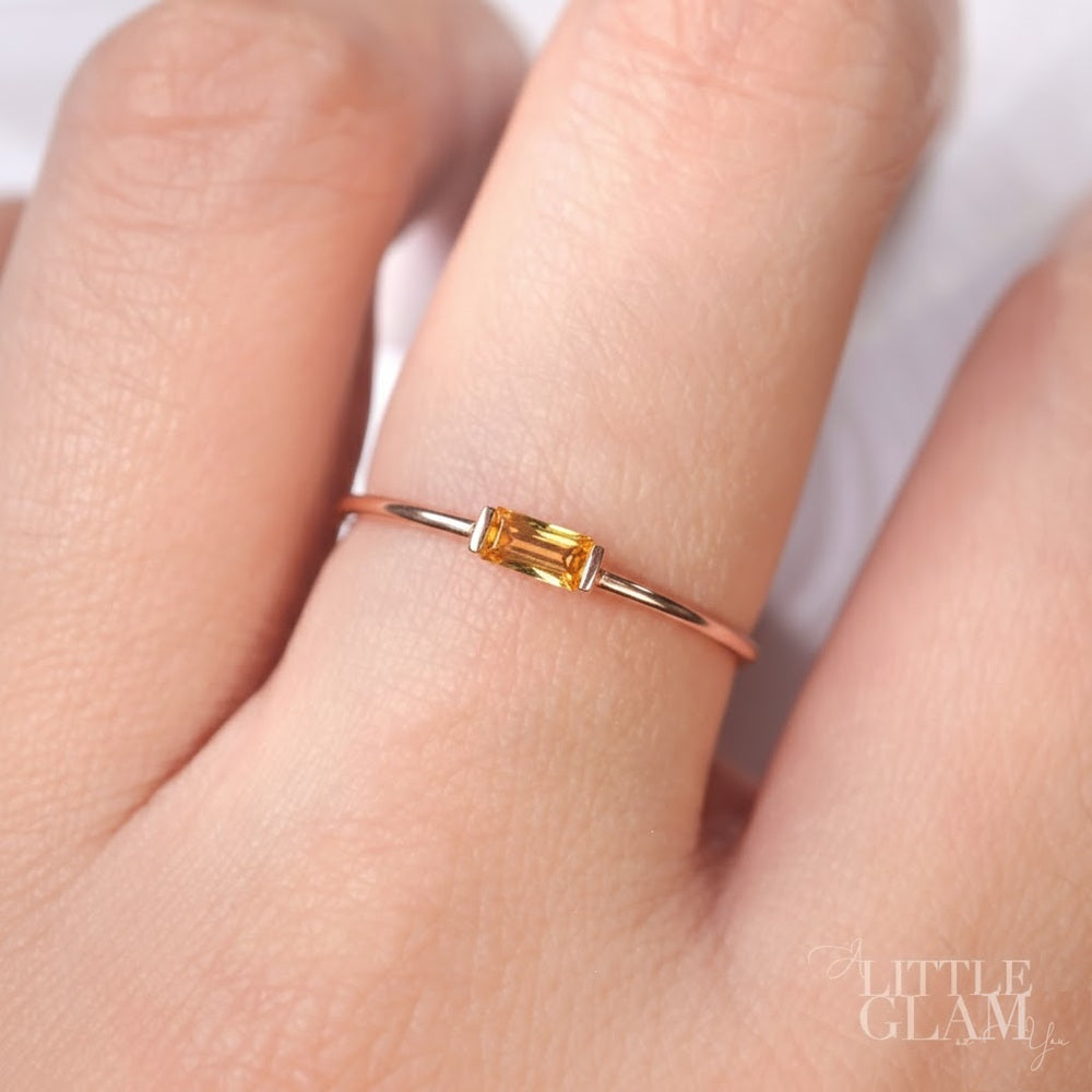 Delicate Baguette Citrine Ring Citrine