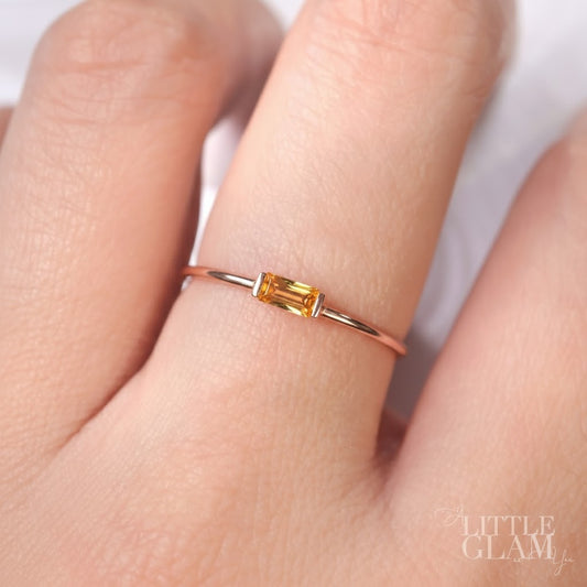 Delicate Baguette Citrine Ring Citrine