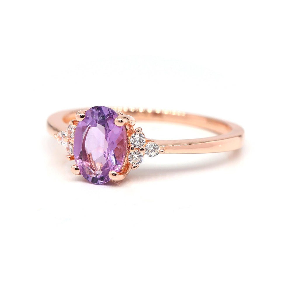 Natural Oval Lavender Amethyst Ring Amethyst & White Topaz