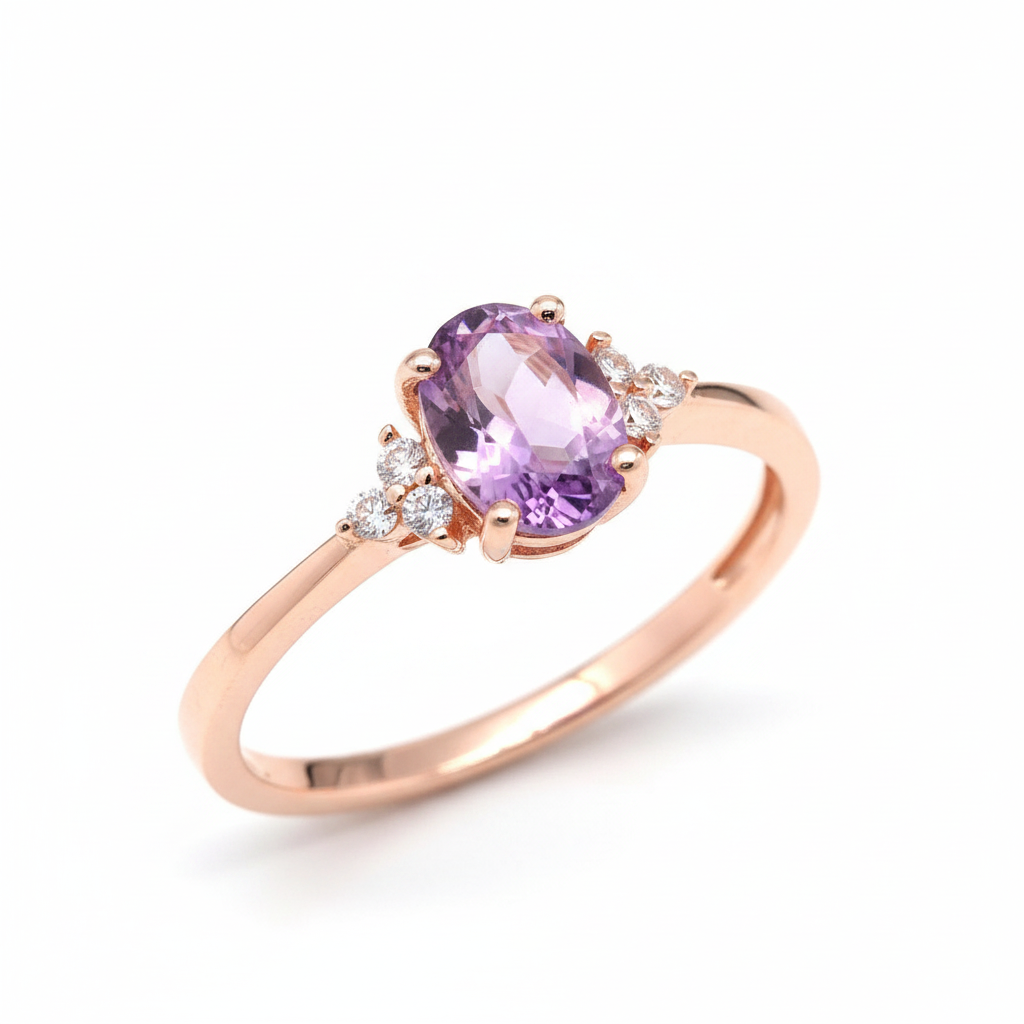 Natural Oval Lavender Amethyst Ring Amethyst & White Topaz