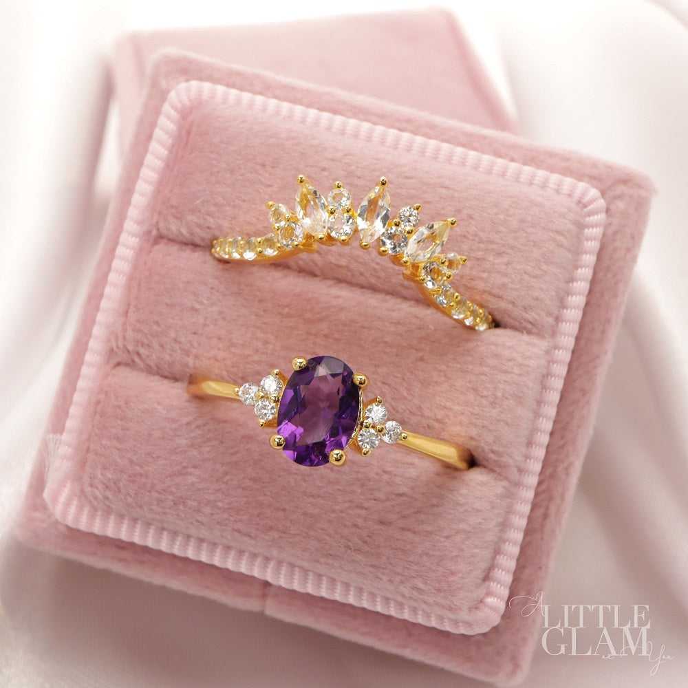Natural Oval Amethyst Ring Amethyst & White Topaz