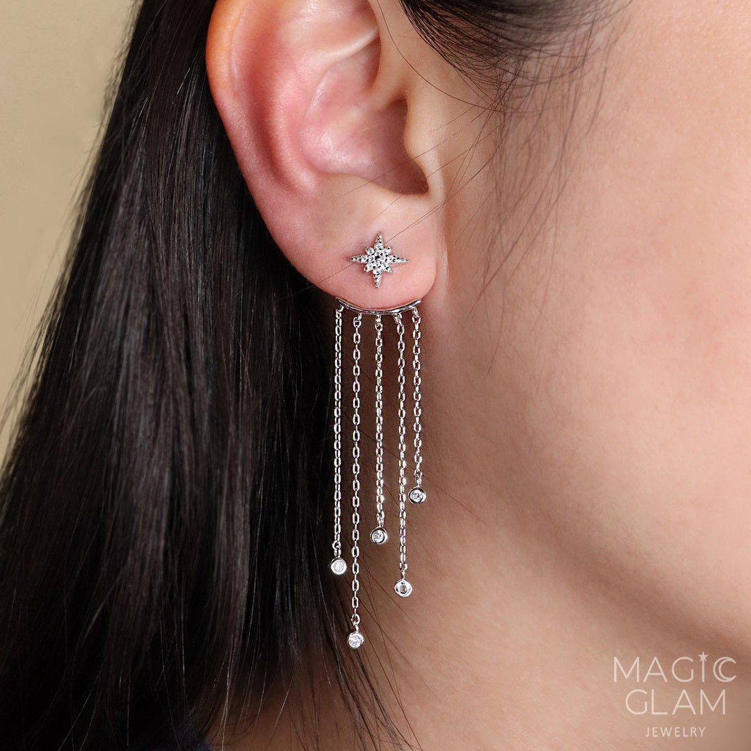 Magic Glam Jewelry Star Tassel Long Earrings - Sterling Silver