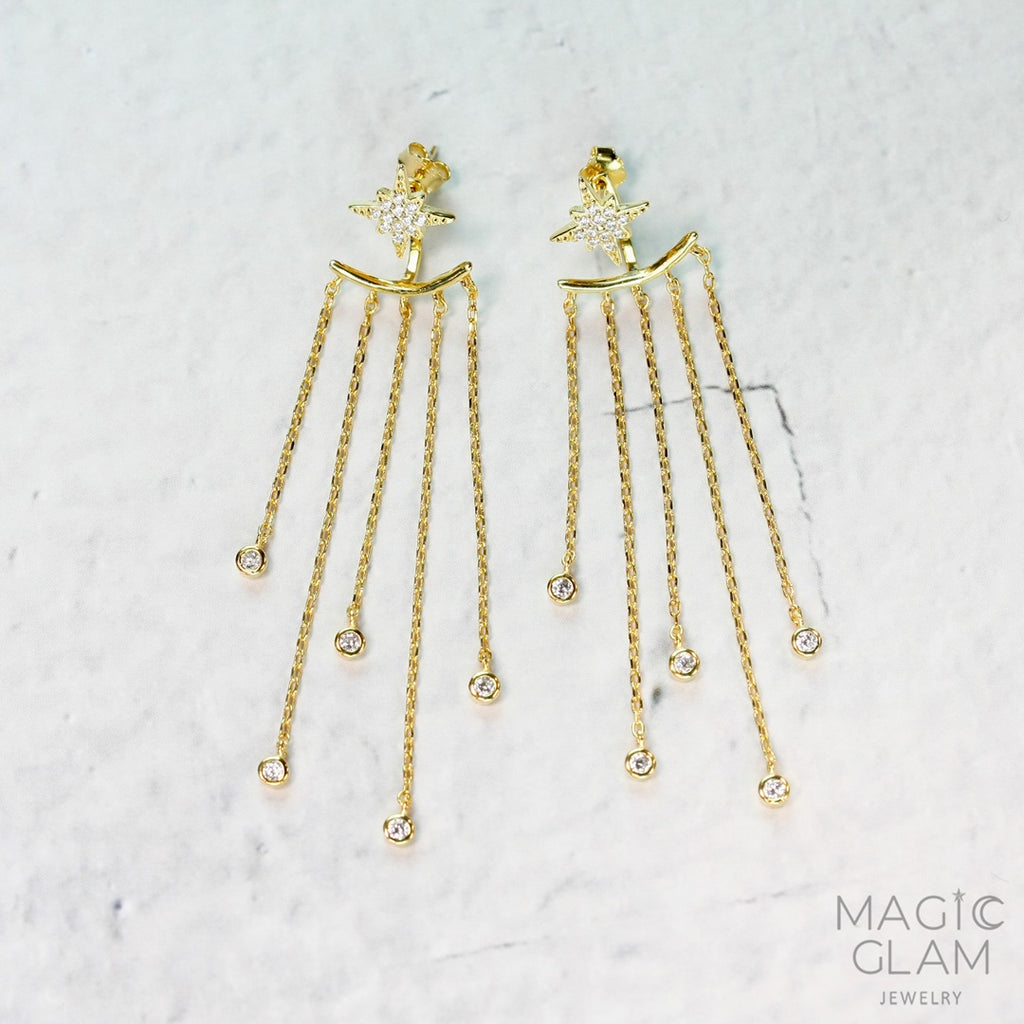 Magic Glam Jewelry Star Tassel Long Earrings - Gold