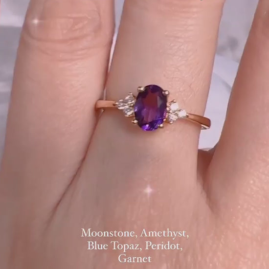 Natural Oval Amethyst & Glowing Glam Ring Set Amethyst & White Topaz