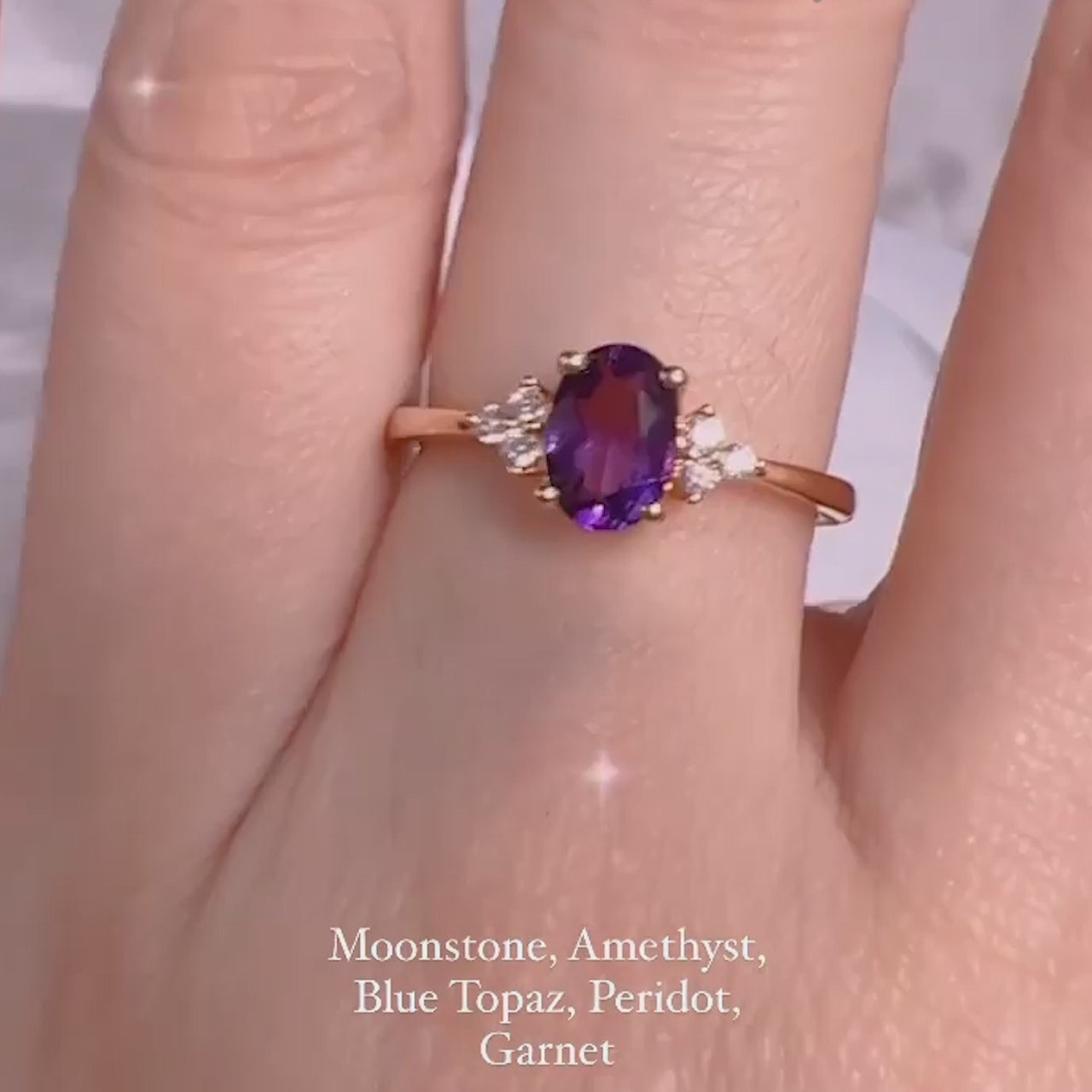 Natural Oval Amethyst & Glowing Glam Ring Set Amethyst & White Topaz