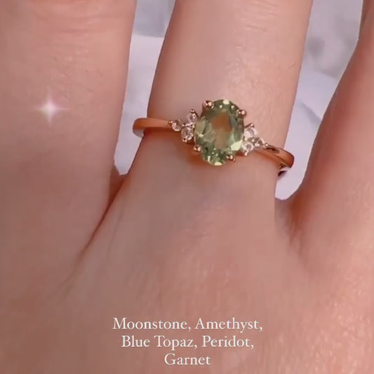 Natural Oval Peridot & Glowing Glam Ring Set