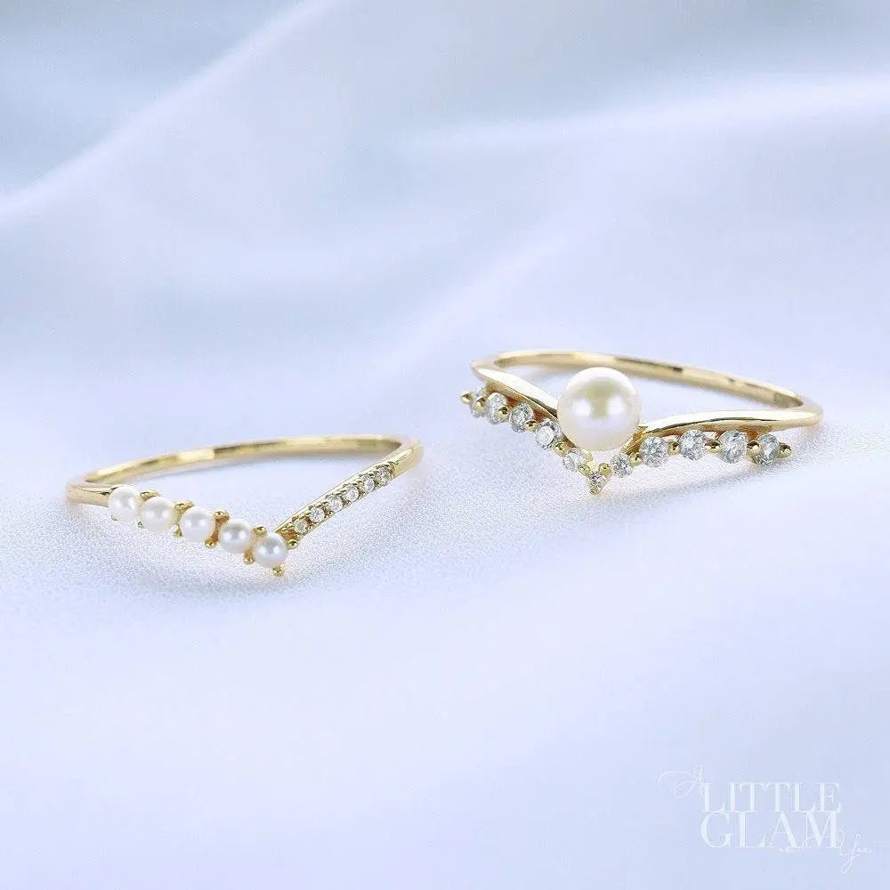 Angel Wings Pearl Ring Pearl & Cubic Zirconia