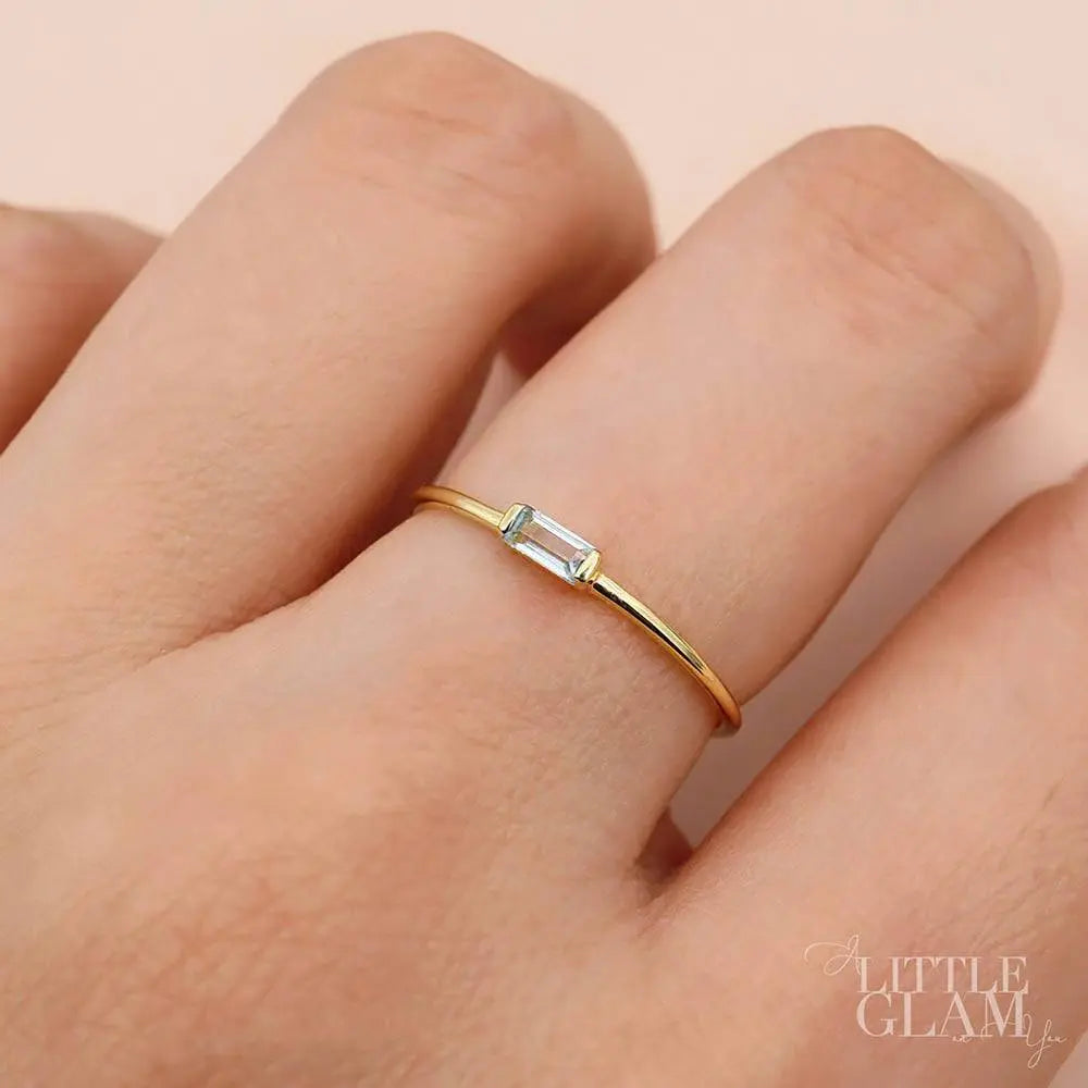 Delicate Baguette Blue Topaz Ring Blue Topaz