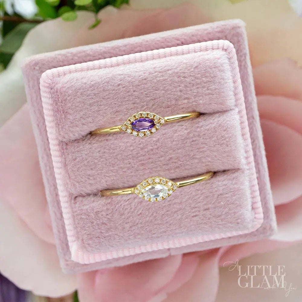 Delicate Marquise Blue Topaz Ring Blue Topaz & White Topaz