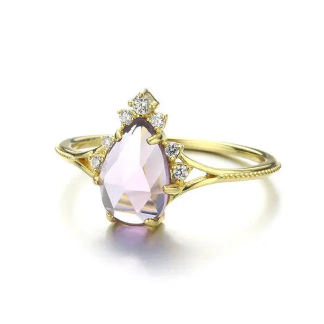 Elegant Princess Amethyst & Arch Band Ring Set Amethyst & White Topaz & Cubic Zirconia