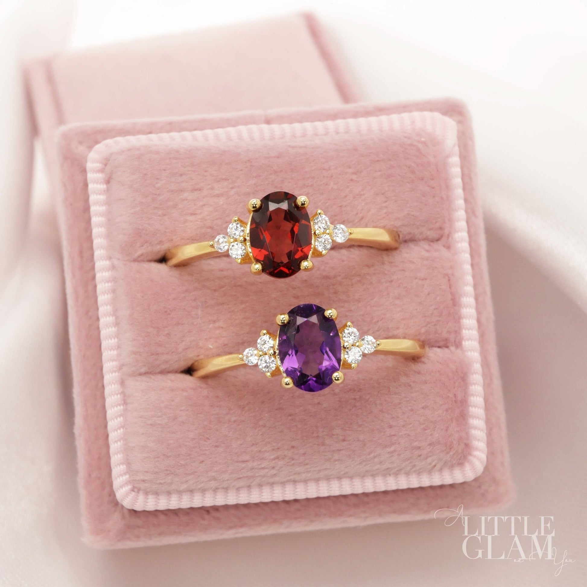 Natural Oval Garnet Ring Garnet & White Topaz