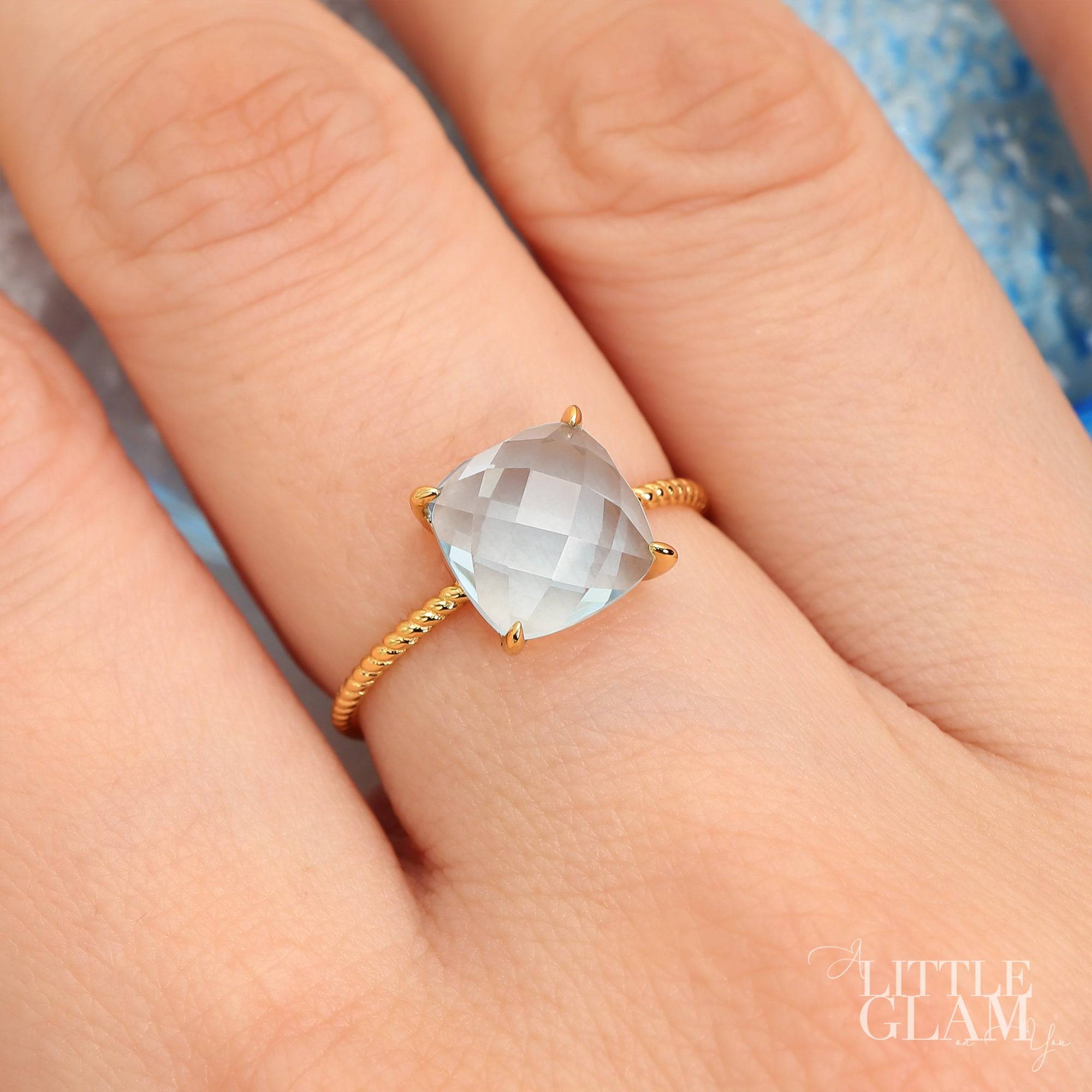Delicate Cushion Blue Topaz Ring Blue Topaz