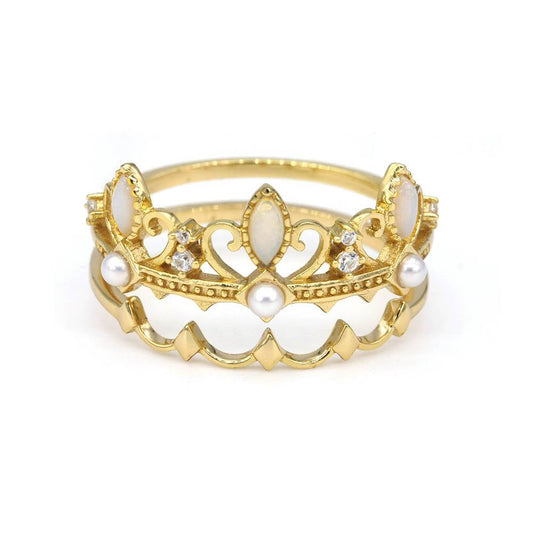 Vintage Crown Opal Ring Set Opal & Pearl & Cubic Zirconia