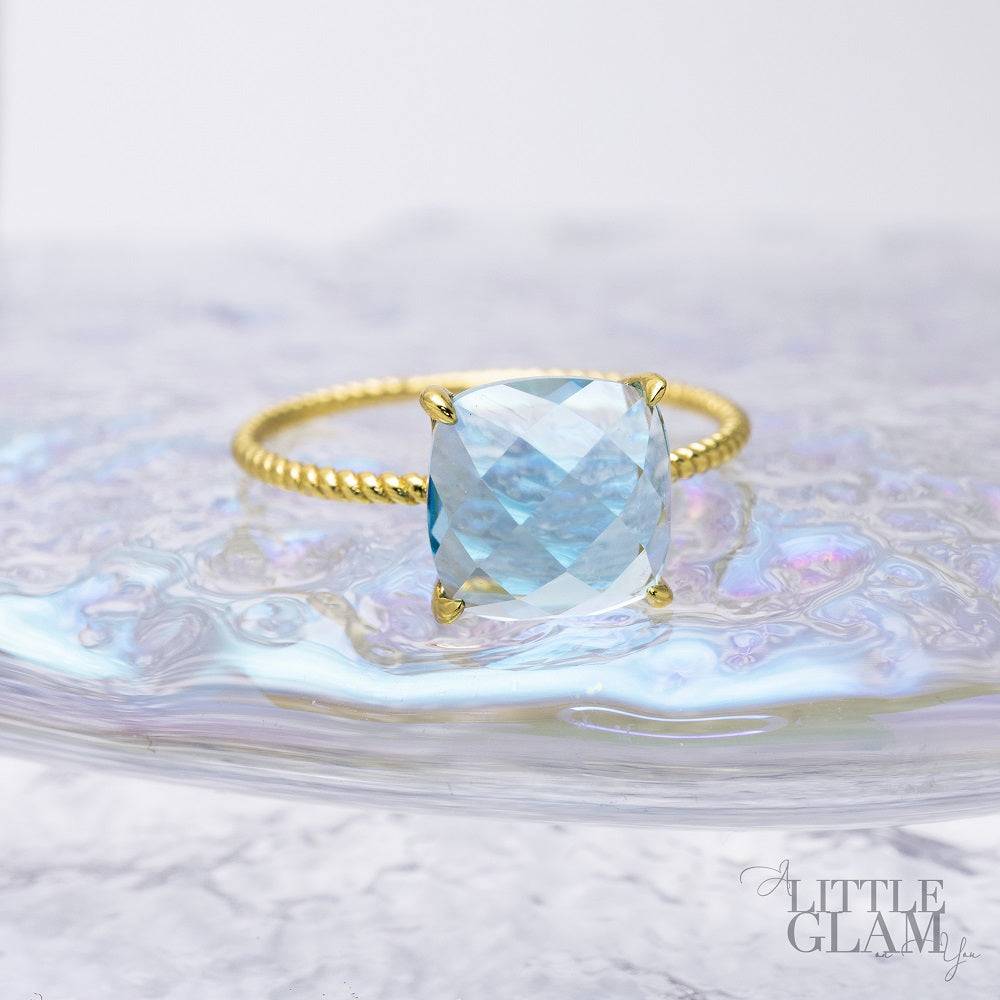 Delicate Cushion Blue Topaz Ring Blue Topaz