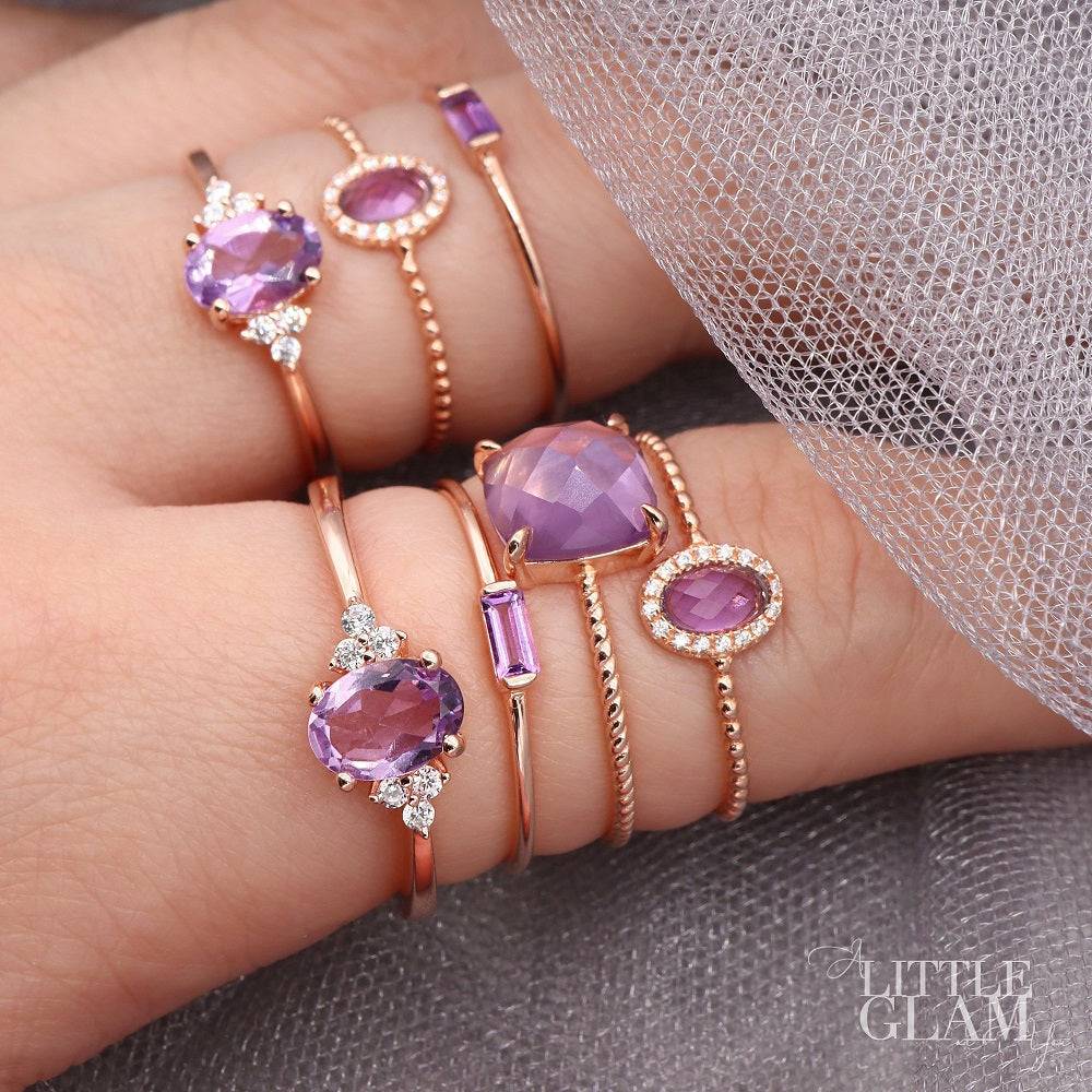 Delicate Baguette Amethyst Ring Amethyst
