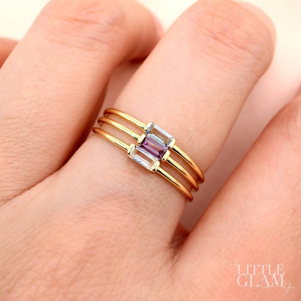 Delicate Baguette Amethyst Ring Amethyst