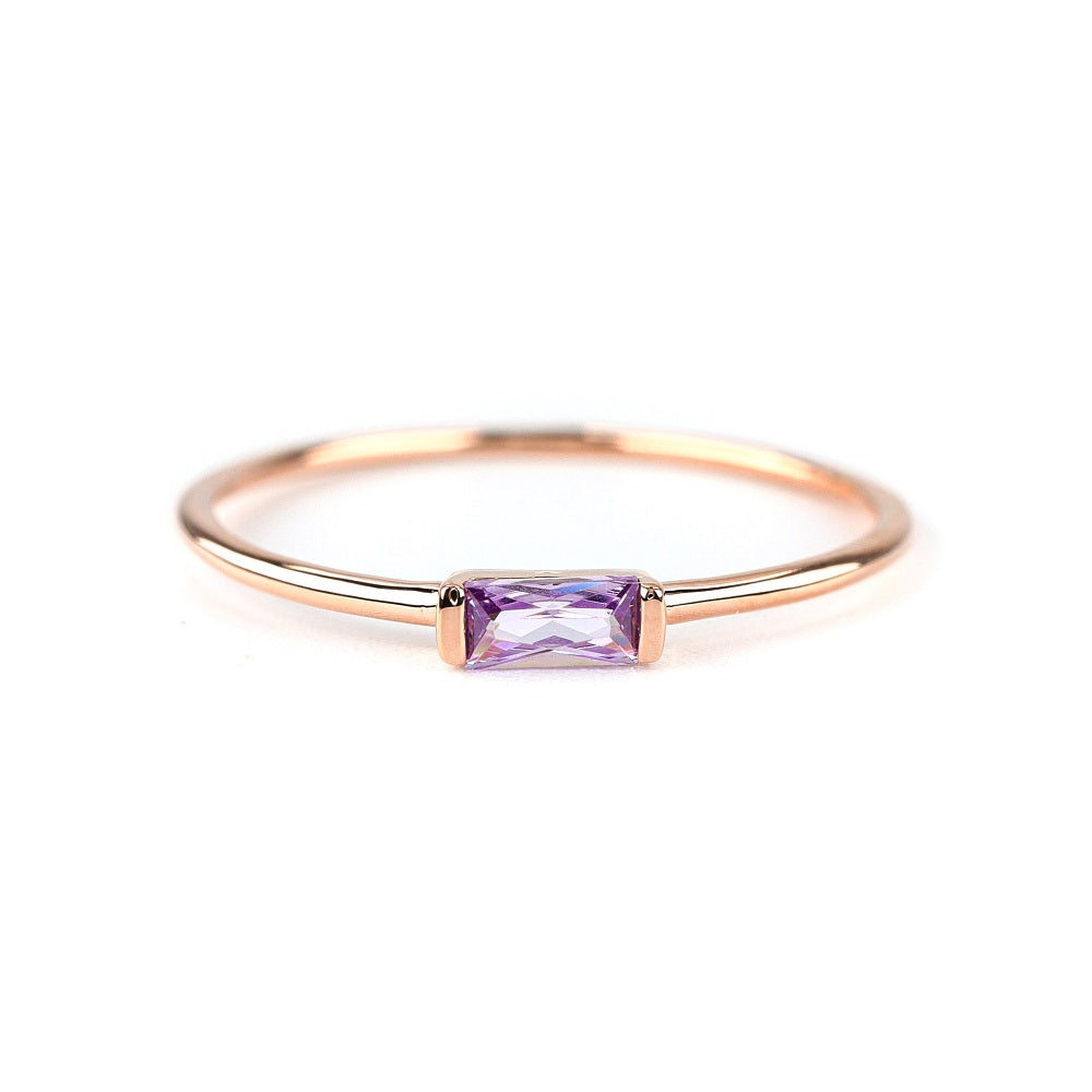 Delicate Baguette Amethyst Ring Amethyst