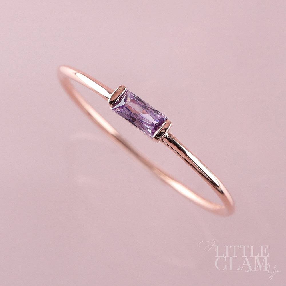 Delicate Baguette Amethyst Ring Amethyst