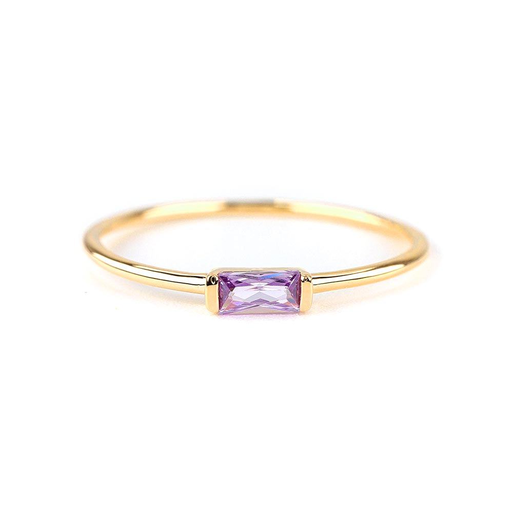 Delicate Baguette Amethyst Ring Amethyst