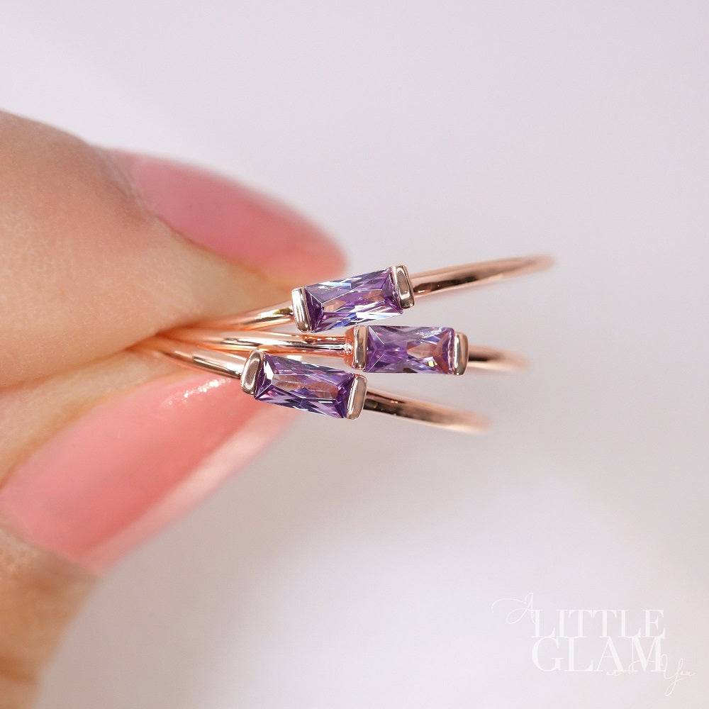 Delicate Baguette Amethyst Ring Amethyst