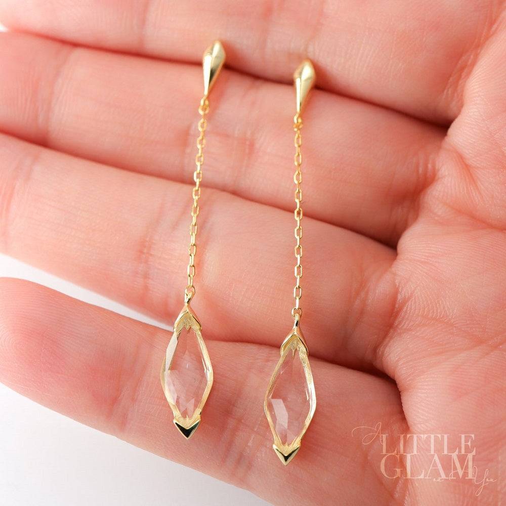 Lozenge Teardrop White Quartz Dangle Earrings White Quartz