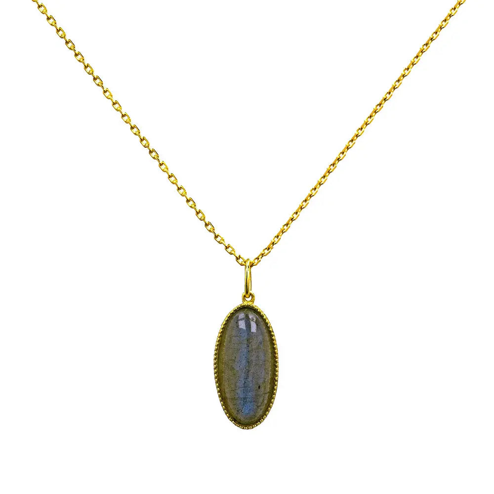 Little Glam Vintage Oval Labradorite Pendant Necklace Labradorite