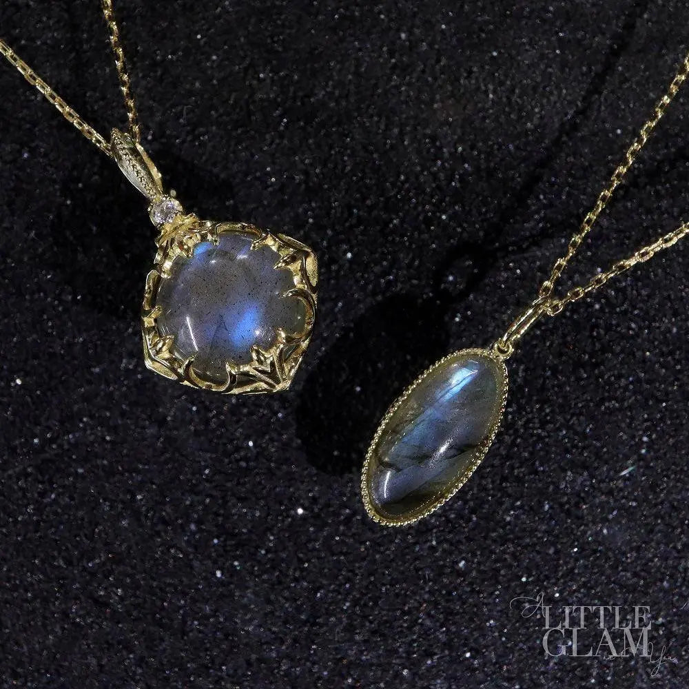 Little Glam Vintage Oval Labradorite Pendant Necklace Labradorite