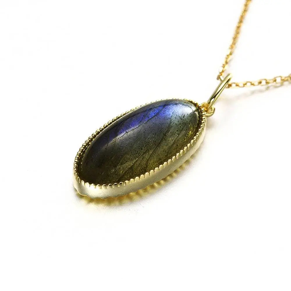 Little Glam Vintage Oval Labradorite Pendant Necklace Labradorite