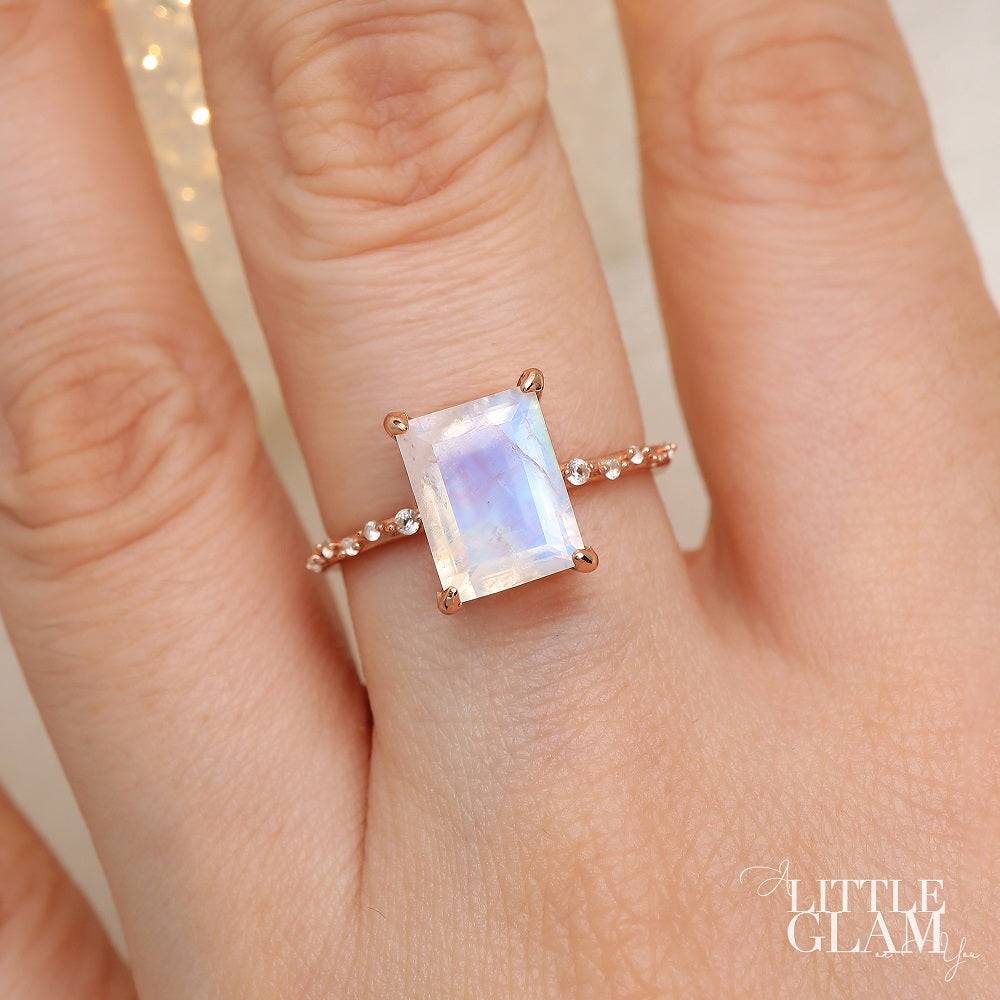 Starlight Baguette Moonstone Ring Moonstone & White Topaz