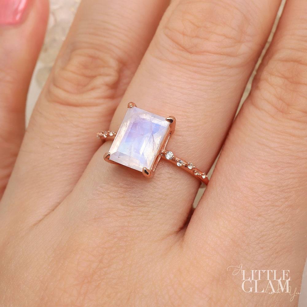 Starlight Baguette Moonstone Ring Moonstone & White Topaz