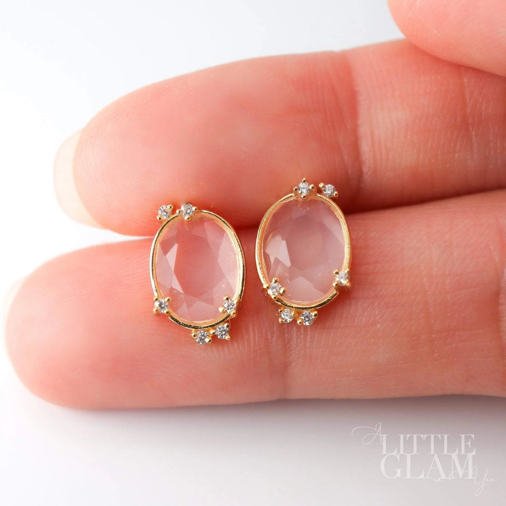 Magic Mirror Rose Quartz Earrings Rose Quartz & Cubic Zirconia