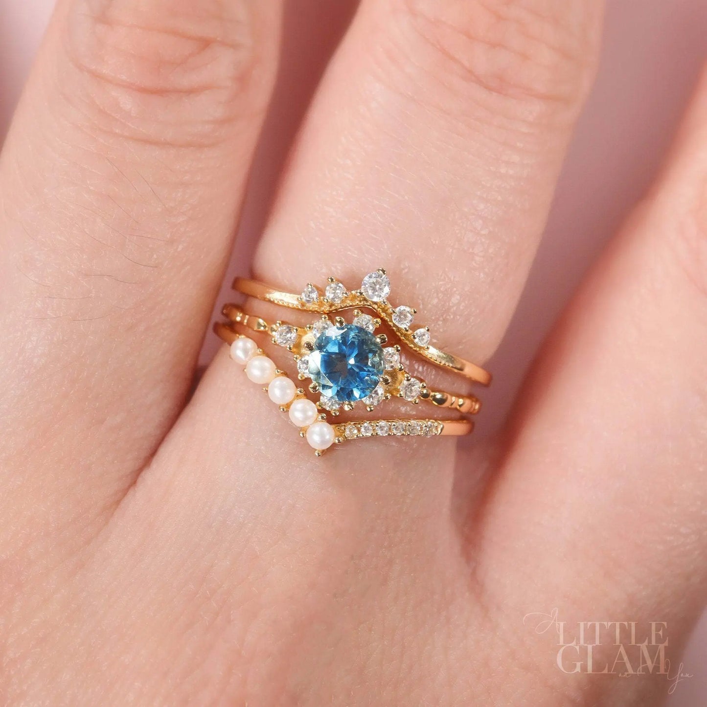 Ocean Eye Blue Topaz Ring Swiss Blue Topaz & Cubic Zirconia