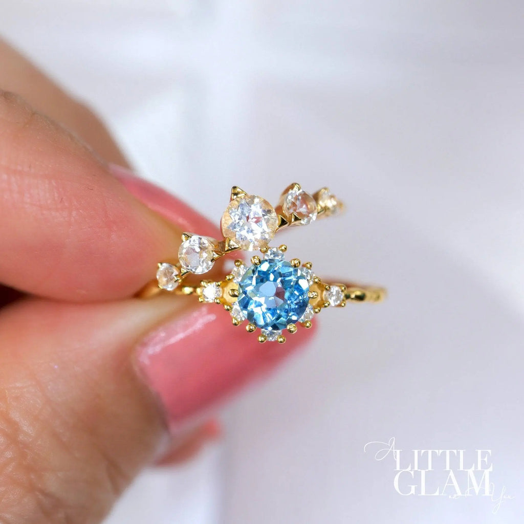 Ocean Eye Blue Topaz Ring Swiss Blue Topaz & Cubic Zirconia