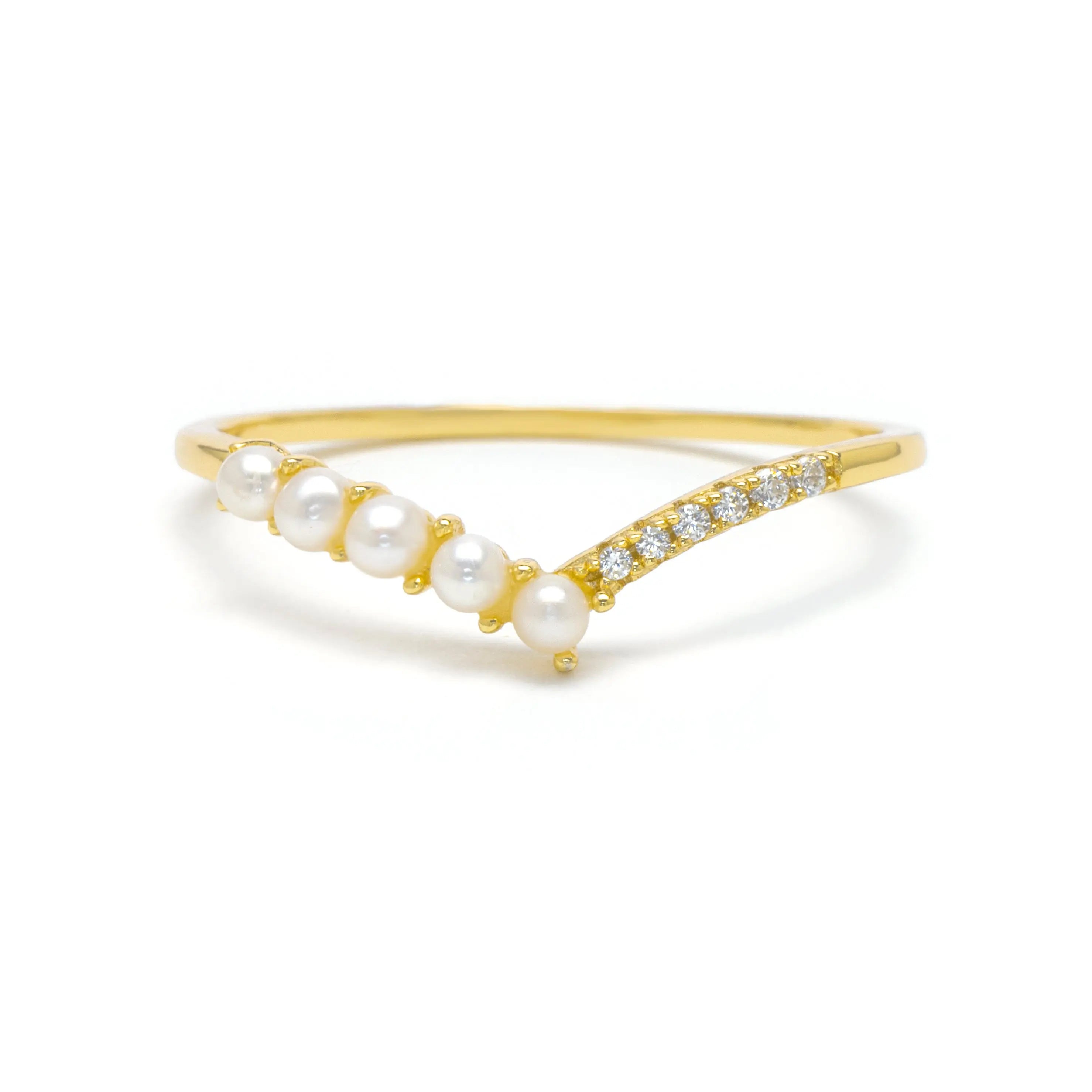 Purity Pearl V Ring Pearl & Cubic Zirconia