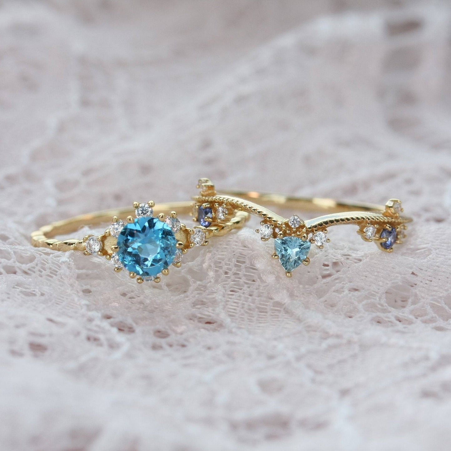 Exotic Princess Blue Topaz Ring Swiss Blue Topaz & Cubic Zirconia