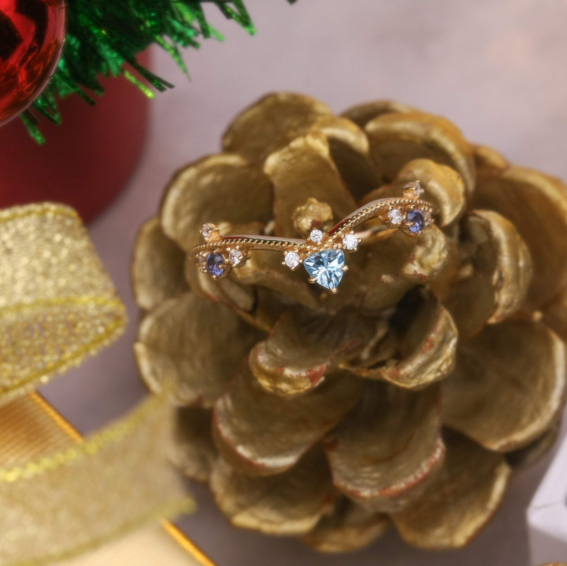 Exotic Princess Blue Topaz Ring Swiss Blue Topaz & Cubic Zirconia