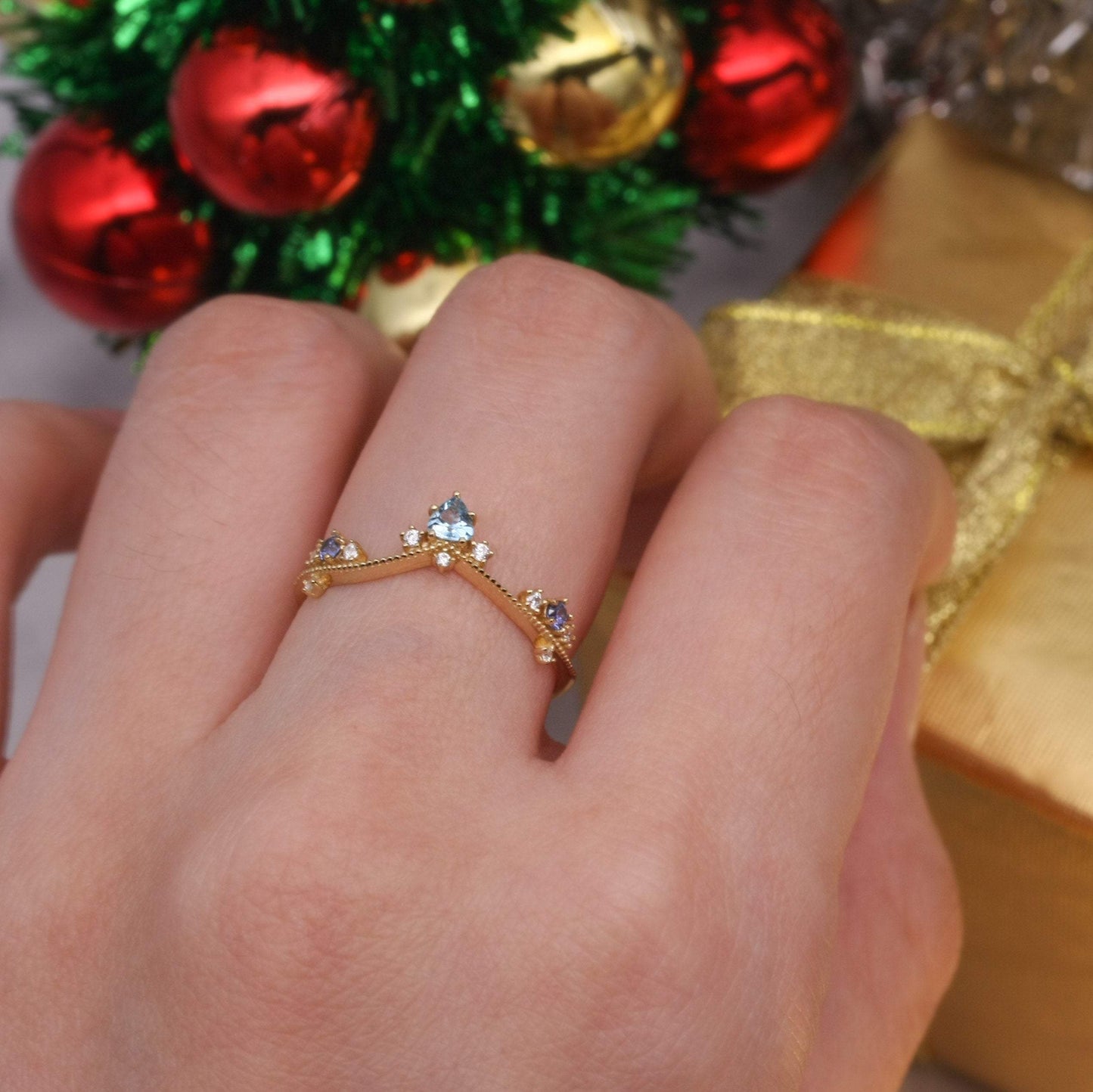 Exotic Princess Blue Topaz Ring Swiss Blue Topaz & Cubic Zirconia